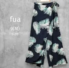 フーア☆fua☆パームツリー柄ワイドパンツ【9(M)】ネイビー☆トロピカル☆夏