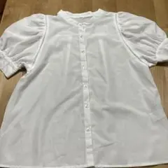 ホワイト パフ半袖 シャツ レースディテール