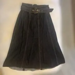 【おしゃれ】【美品】　ブラックデニム ロングスカート ウエストベルト付き