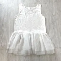 裾ふんわりシアー重ね♪裾ボリュームタンク 白重ね着フリルTシャツ