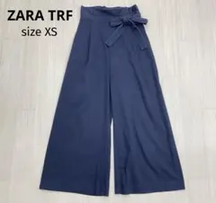 ◆ ZARA TRF ザラ　ウエストリボン　タック　ワイドパンツ　ネイビー　XS
