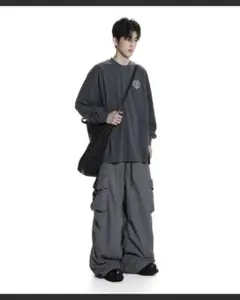 MASONPRINCE ワイドシルエット ウエストゴム ナイロン カーゴパンツ