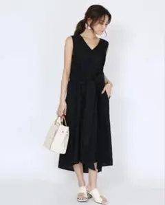極美品　スコットクラブ　Ample(アンプル) 麻綿フロントノットワンピース