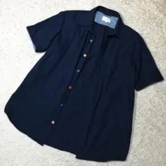 ★ビームス BEAMS★エレガントシャツ 清涼 ネイビー 透け感 M
