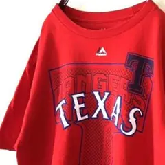 マジェスティックMLB テキサス レンジャーズ Tシャツ L レッド 赤 古着