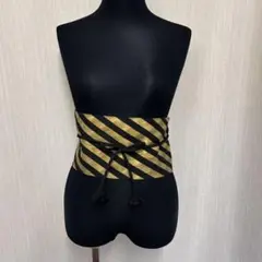 帯リメイク 金×黒ストライプ×黒無地　サッシュベルト　和洋折衷コーデ　B