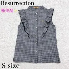極美品✨レザレクション　ノースリーブシャツ　フリル　ギンガムチェック　紺　S