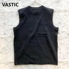 【VASTIC】メンズ ブラック クルーネックニットベスト ポケット付 シンプル