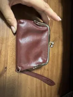 バーガンディ レザー がま口財布 10ポケット