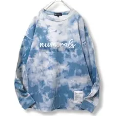 【NUMERALS】　長袖　スウェット　青　白　ブルー　メンズ　M　古着　総柄