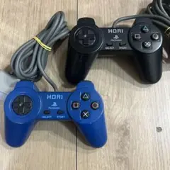 PS1 PS2 HORI コントローラー クリア　ブラック　ブルー　2個セット