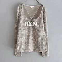 H＆M/リブ 長袖カットソー/ホルターネック風/ロンT/トップス/3556