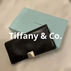 【本物】Tiffany & Co. ブラックレザー 二つ折り財布 箱付き