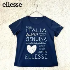【エレッセ】プリントロゴTシャツ(M)洗える メッシュ スポーツ ネイビー