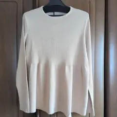 ベージュ リブ編み 長袖チュニック