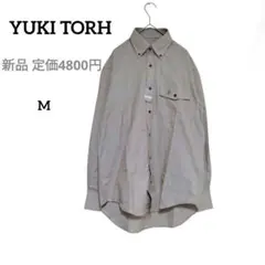 新品　YUKITORH ボタンダウン　長袖シャツ　M　グレー　ストライプ メンズ