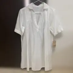 ホワイト Vネック 半袖 チュニック　綿100%