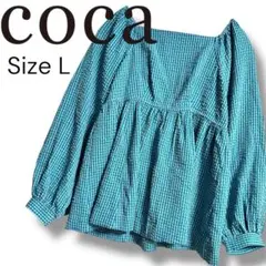 新品タグ付き coca ギンガムチェック ギャザー ブラウス Lサイズ