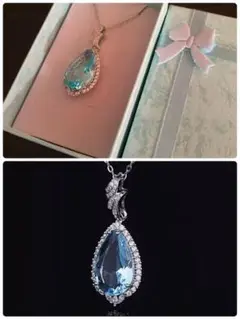 プレゼント 女性 ネックレス アクアマリン アールデコタイプ czダイヤ