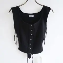 トップス fumika uchida VINTAGE RIBBED CORSET TOP FUMIKA UCHIDA： VINTAGE RIBBED CORSET SLEEVELESS TOP - BLAC