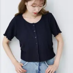 kastane スラブリブカーディガン　フロントシャーリング半袖TEE ネイビー