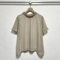 【美品】BRICKHOUSE(ブリックハウス)ドット柄 ノーカラーシアーブラウス