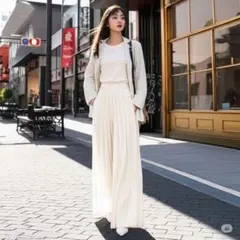 【セール品】Rouge vif ホワイト Ｓ プリーツ ワイドパンツ