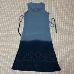 【美品】インド製　インド綿　グラデーション ノースリーブ ロングワンピース