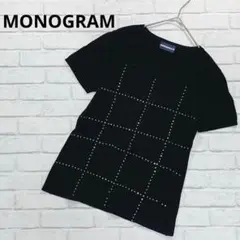 f148【MONOGRAM】ビジュー付き半袖ニット☆スクエアネック☆ブラック