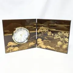 良品　置時計　屏風時計　春秋山水　鹿野漆器