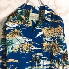 ＩＳＬＡＮＤ　ＦＥＶＥＲ　南国植物　ヤシの木　アロハシャツ　ネイビー　Ｍ☆
