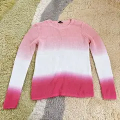 サイズM アメリカ古着 ピンクグラデーションリブニット長袖