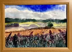 お花畑の風景画 木製フレーム付き