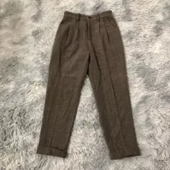 美品ベイジェジェ　カジュアルパンツ　センタープレスズボン ウール 茶 チェックS