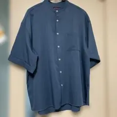 袖ロールアップ5分袖バンドカラーシャツ