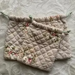 ハンドメイド ピンクハウス風花柄 巾着袋 2サイズ