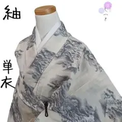 五18 えっと 単衣 紬 夏物 オフホワイト 遠山文