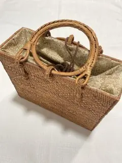 天然素材かごバッグ 金色内布付き