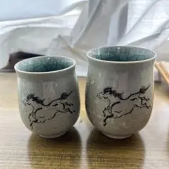 相馬焼　夫婦湯飲み 明月 貴重 ヴィンテージ