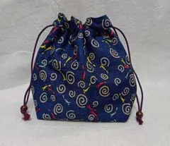 ハンドメイド＊巾着袋　渦巻きに メダカ