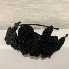 ハンドメイド ビーズ装飾 カチューシャ ブラック