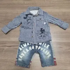 80cm ミッキー シャツ デニム ハーフパンツ セット