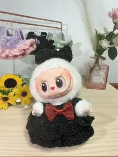 ラブブ 着せ替え 黒ワンピース＆リボンセット ハンドメイド ドレス ぬいぐるみ服