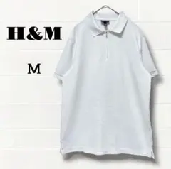エイチアンドエム　ポロシャツ ホワイト　S ハーフジッパー付き　メンズ　Tシャツ