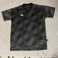 【美品】adidas ストライプシャツ 黒/グレー