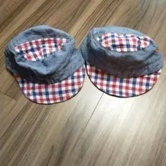 子供用デニム風チェックキャップ2個セット