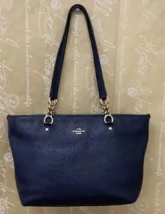 コーチ ハンド トート ショルダーバッグ 革 ネイビー EN581