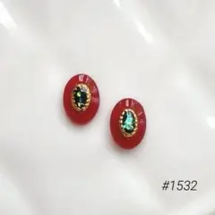 #1532 ミニオーバルレジンピアス　ノンホール　ハンドメイド　レッドオーロラ