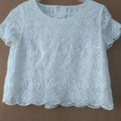 SAN-AI レースホワイトTシャツ 半袖ショート丈