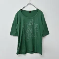 LUIEZ クルーネックコットンTシャツ　五分袖　トップス　グリーン　Ｍ